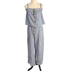 4/$30 Pink Lily Navy Checkered Jumpsuit 2pc size Medium
